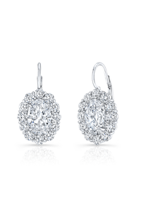 Moval Cut Diamond Cluster Earrings in White Gold