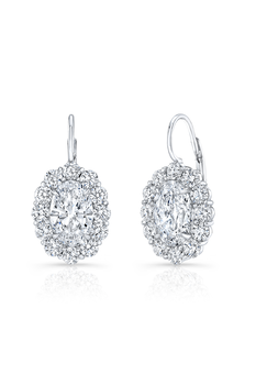 Moval Cut Diamond Cluster Earrings in White Gold