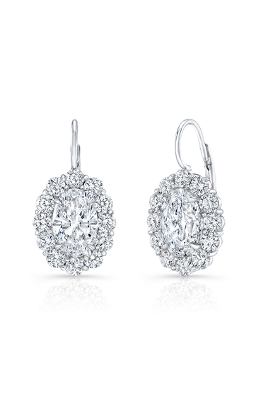 Moval Cut Diamond Cluster Earrings in White Gold