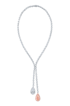 Fancy Pink and White Diamond Lariat Necklace in Platinum