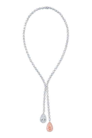 Fancy Pink and White Diamond Lariat Necklace in Platinum