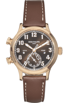 Pre Owned Patek Philippe Calatrava Pilot Travel Time Reference 7234 Rose Gold Automatic