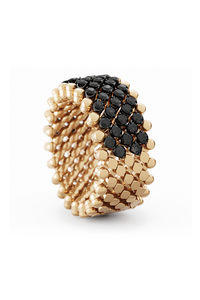 Brevetto 7-row Multi Size Ring in Black and Pink Gold with Black Diamonds