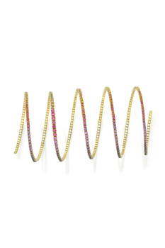 Five Row Brilliant Cut Rainbow Sapphire Coil Bracelet in Yellow Gold