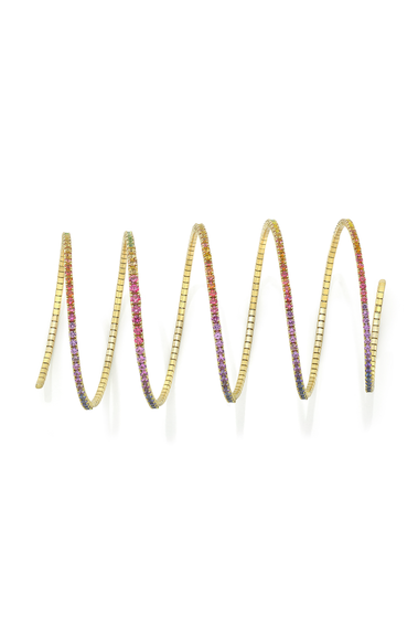 Five Row Brilliant Cut Rainbow Sapphire Coil Bracelet in Yellow Gold
