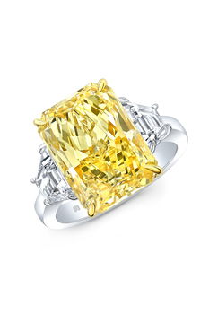 Radiant Cut Yellow Diamond 3-Stone Ring in Platinum