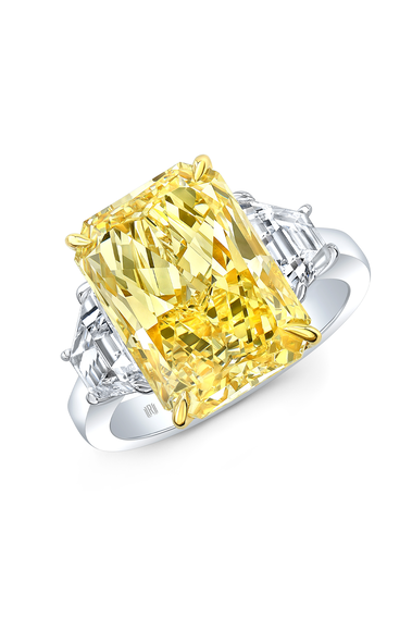 Radiant Cut Yellow Diamond 3-Stone Ring in Platinum
