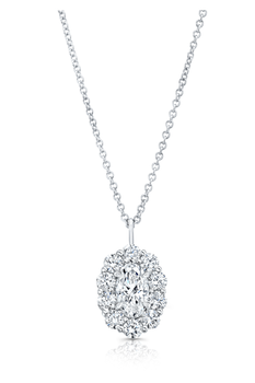Oval cut Diamond Cluster Pendant in White Gold