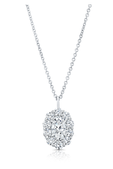 Oval cut Diamond Cluster Pendant in White Gold
