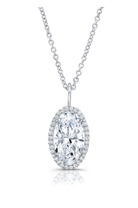 Oval Cut Diamond Halo Pendant in White Gold