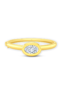 Oval Cut Diamond Bezel Bangle in Yellow Gold