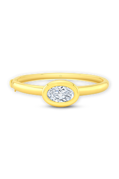 Oval Cut Diamond Bezel Bangle in Yellow Gold