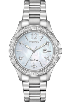 Citizen Eco-Drive Ladies Elektra Silver Tone Stainless Steel Watch With Date