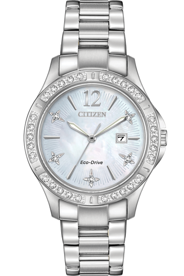 Citizen Eco-Drive Ladies Elektra Silver Tone Stainless Steel Watch With Date