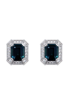 Octagon Greenish Blue Sapphire Earrings