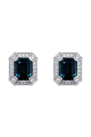 Octagon Greenish Blue Sapphire Earrings