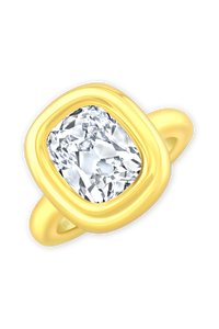 Cushion Cut Diamond Bezel Ring in Yellow Gold