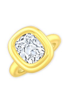 Cushion Cut Diamond Bezel Ring in Yellow Gold