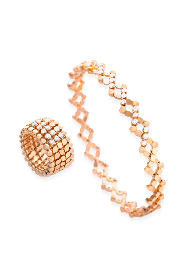 Serafino 7-row Ring Bracelet in Pink and White Gold