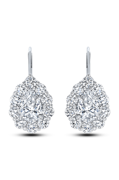Pear cut Diamond Cluster Ear Pendants in White Gold