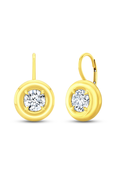 Round Cut Diamond Donut Bezel Earrings in Yellow Gold