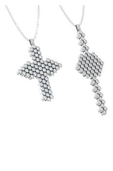 Brevetto 3-row Multi Size Cross Pendant in White Gold