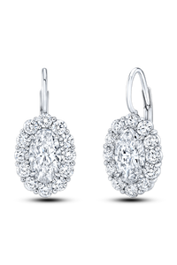 Moval cut Diamond Cluster Ear Pendants in White Gold