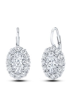 Moval cut Diamond Cluster Ear Pendants in White Gold