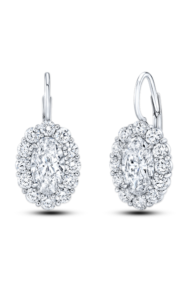 Moval cut Diamond Cluster Ear Pendants in White Gold