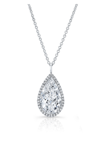 Pear cut Diamond Halo Pendant in White Gold