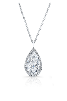 Pear cut Diamond Halo Pendant in White Gold