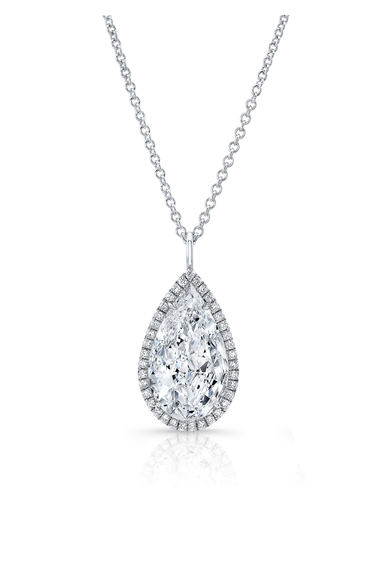 Pear cut Diamond Halo Pendant in White Gold