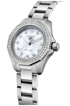 TAG Heuer Aquaracer Quartz Ladies MOP Diamond Dial &amp; Bezel Steel Watch