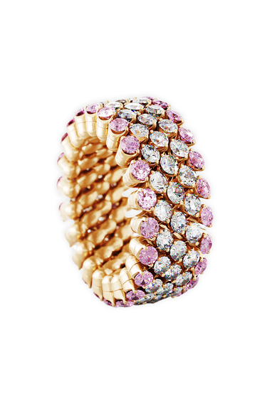 Brevetto 5-row Multi Size Ring in Pink Gold with Pink Sapphires