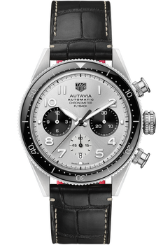 Autavia Calibre Heuer 02 Automatic Silver Leather Chronograph
