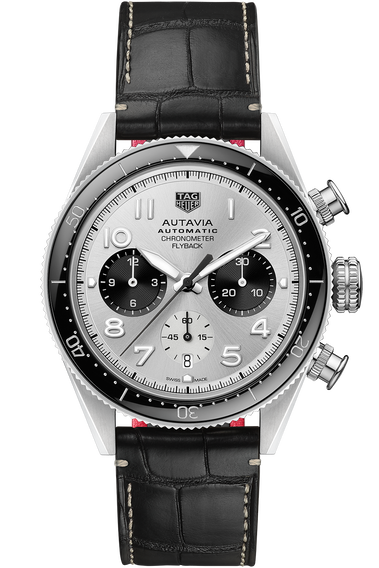 Autavia Calibre Heuer 02 Automatic Silver Leather Chronograph