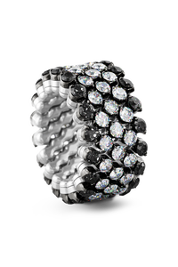 Brevetto 5-row Multi Size Ring in White and Black Gold with Black Diamonds
