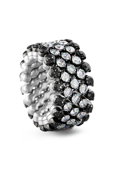 Brevetto 5-row Multi Size Ring in White and Black Gold with Black Diamonds