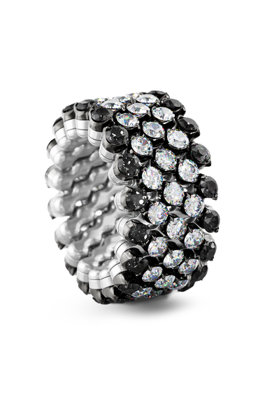 Brevetto 5-row Multi Size Ring in White and Black Gold with Black Diamonds