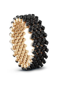 Brevetto 7-row Multi Size Ring in Pink and Black Gold with Black Diamonds