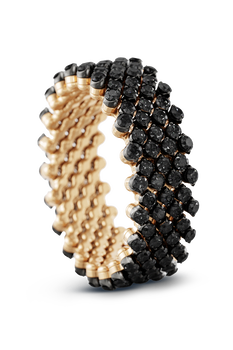 Brevetto 7-row Multi Size Ring in Pink and Black Gold with Black Diamonds