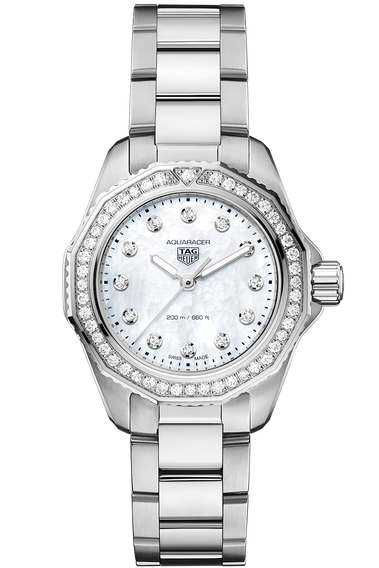 TAG Heuer Aquaracer Quartz Ladies MOP Diamond Dial &amp; Bezel Steel Watch