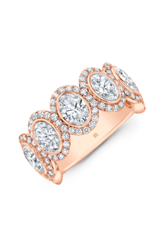 Oval Cut Diamond Halo Band in Pink Gold