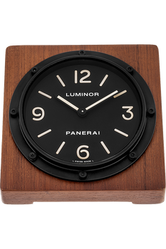 Luminor Table Clock Teak Wood and Stainless Steel Quartz