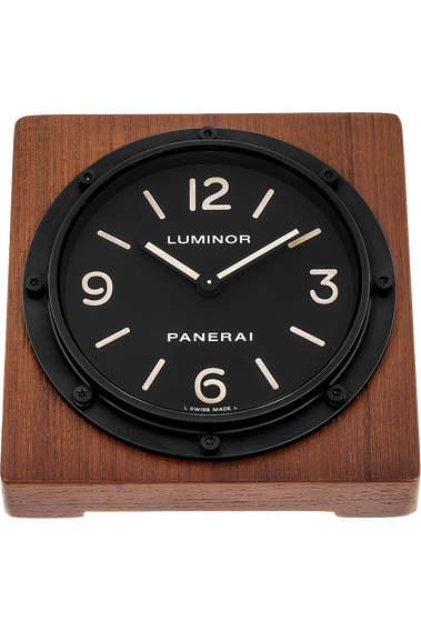 Luminor Table Clock Teak Wood and Stainless Steel Quartz