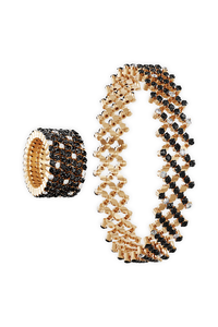 Serafino 7-row Ring Bracelet in Black and White Gold with Black Diamonds