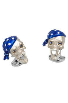 Pirate Skull Bandana Cufflinks with Sapphire Eyes