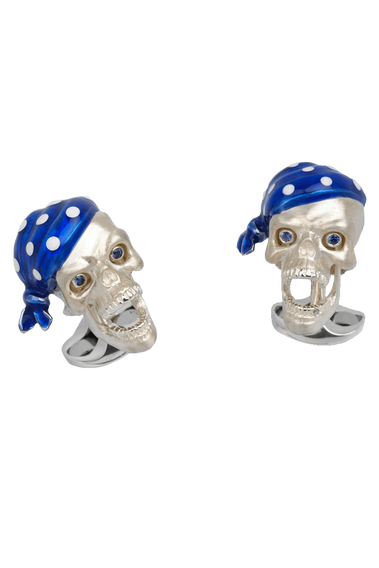 Pirate Skull Bandana Cufflinks with Sapphire Eyes