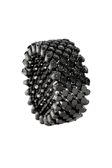 Brevetto 7-row Multi Size Ring in Black Gold with Black Diamonds