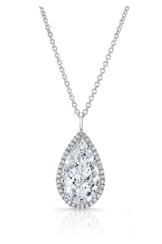 Pear cut Halo Pendant in White Gold